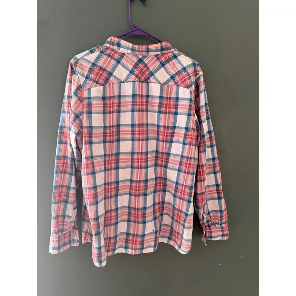 LL Bean Womens XL Pink Blue Plaid Cotton Button Down Shirt Long Sleeve 282506 - Image 5
