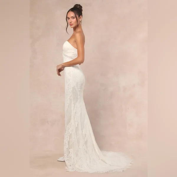 Lulu's Lovita White Lace Strapless Mermaid Maxi Dress - Image 4