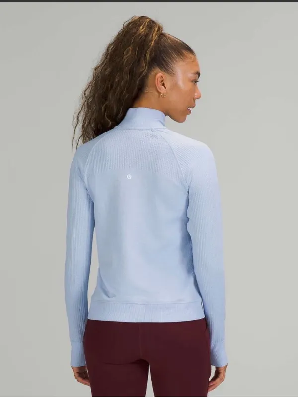 Lululemon Engineered Warmth Half Zip Blue Linen Merino Wool Women’s Size 12 - Image 2