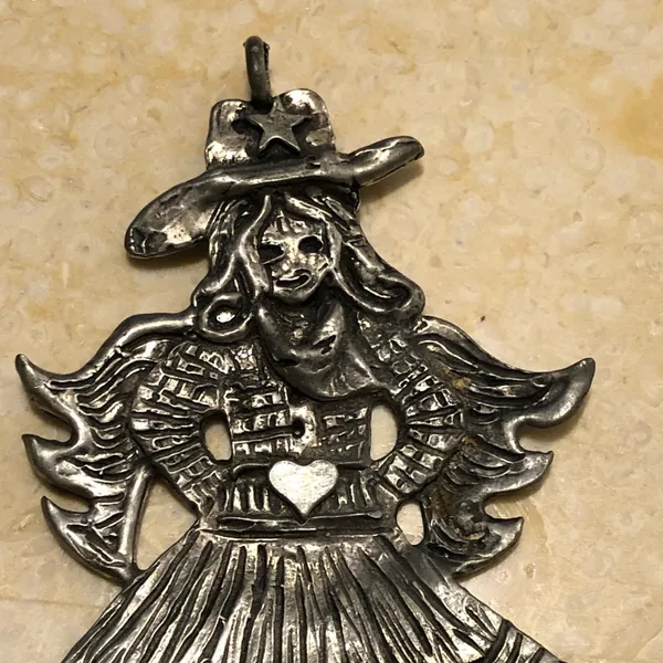 Large Pewter Cowgirl Pendant or Christmas Ornament 4” - Image 2