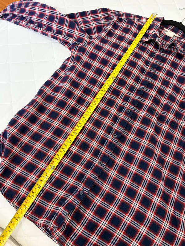 H&M LOGG Plaid Flannel Shirt Womens 6 Red Blue Buffalo Check Grunge Casual Top - Image 7