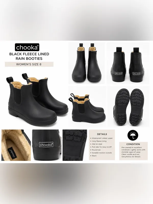 chooka Black Fleece-Lined Ankle Rain Booties - Image 2