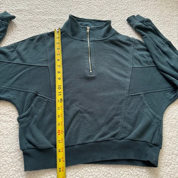 Garage Teal Mock Neck Cropped Quarter Zip Sweatshirt Pullover S Gorpcore Y2K - Image 6