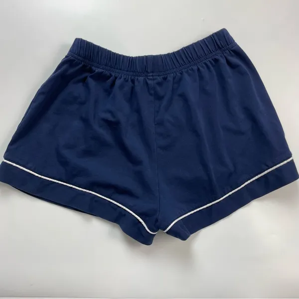 H&M Pajama‎ Set Navy Blue White Trim Size XS Shorts Short Sleeve Top Shirt Women - Image 5