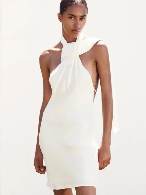 Zara satin effect big flower neck backless minidress SZ M NEW - Image 5