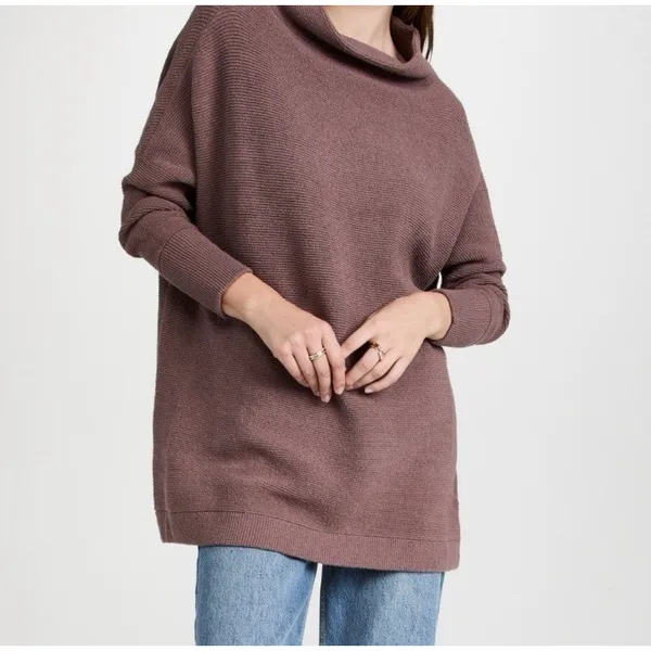 Free People Sweater Womens Small Raisin Purple Ottoman Slouchy Oversized Cowl - Image 2