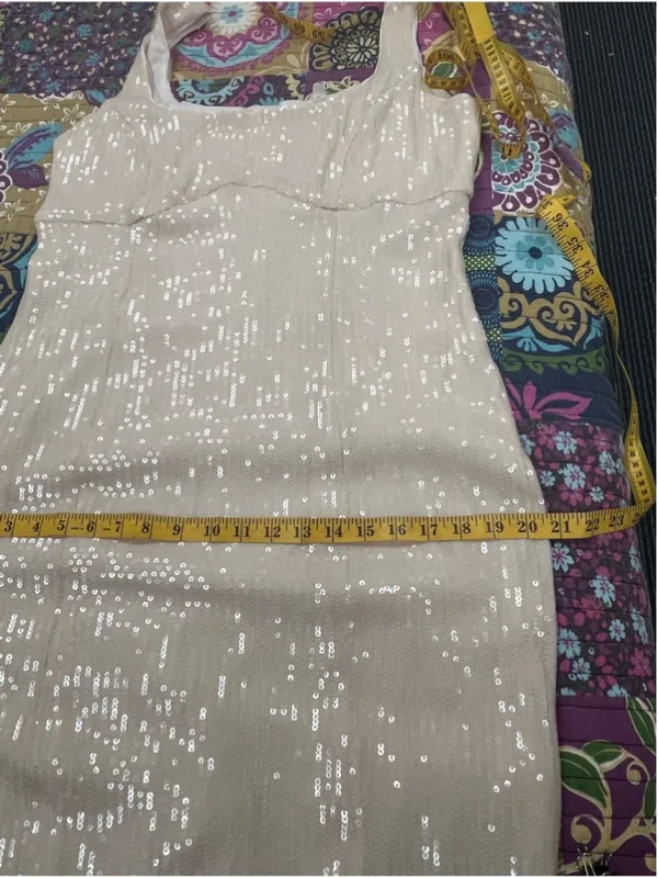 PILCRO Anthropologie Ivory Sequin Midi Dress L NWT - Image 8