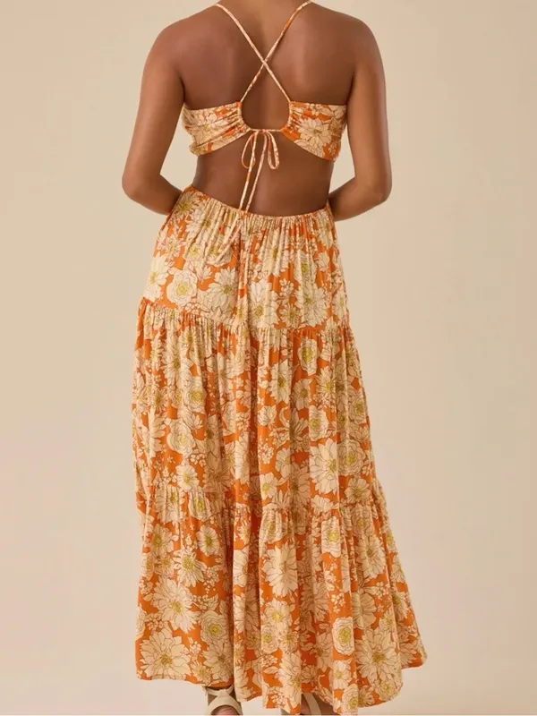 NEW Altar’d State Orange Floral Maxi Dress Size Medium NWT - Image 2
