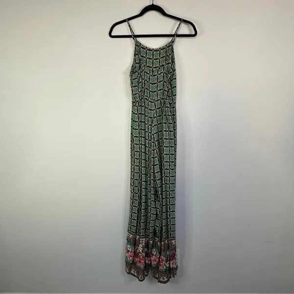 Farm Rio Green Floral Print Honolulu Wide Leg Pant Jumpsuit XS Anthropologie - Image 5