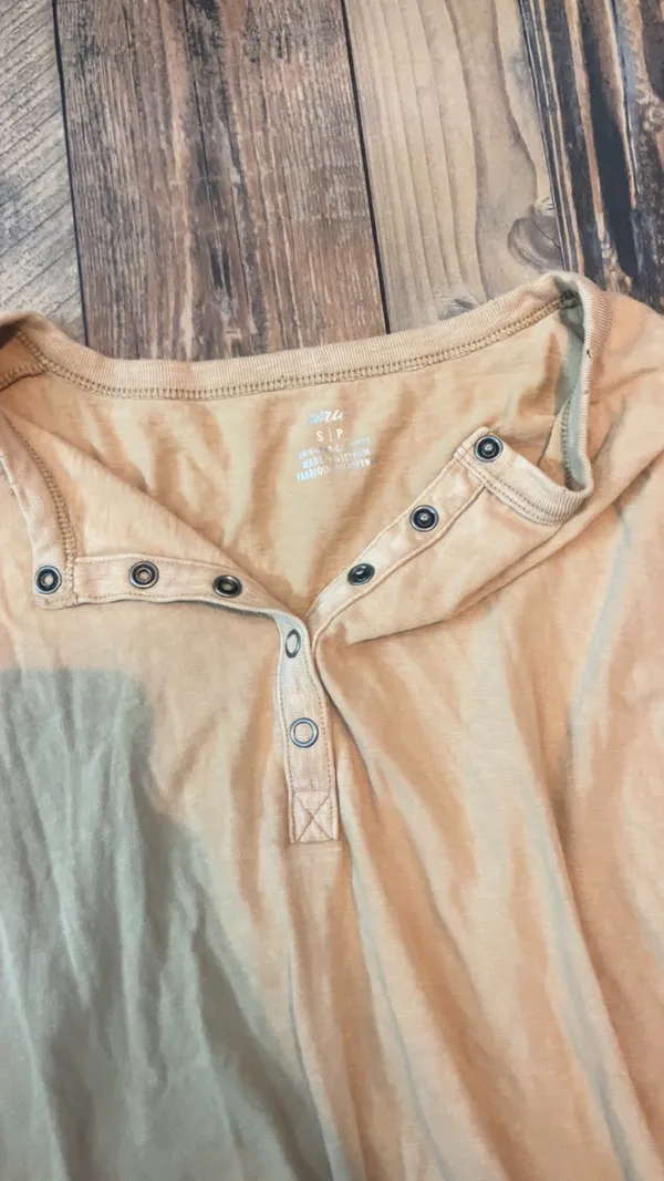 Aerie Henley Long Sleeve Front Knot Beige Top - Image 3