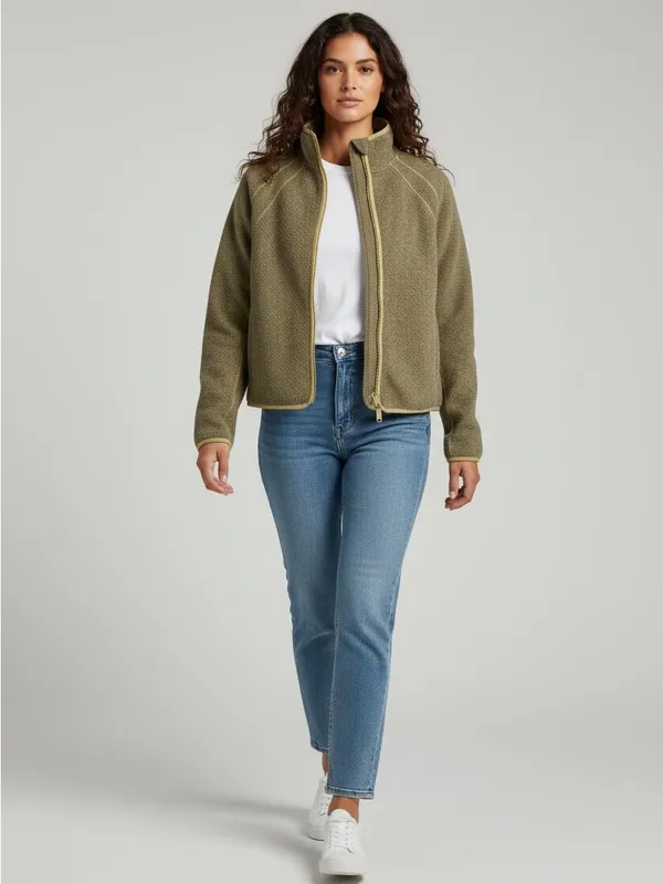 Athleta Olive and Yellow Zip-Front Fleece Jacket - Image 2