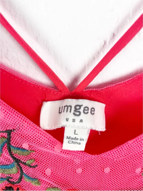 UMGEE Pink Swiss Dots Floral Strappy Lace Trim Top Large Boho Festival Concert - Image 3