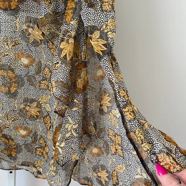 Dress Forum S Brown Floral Maxi Skirt Ruffle High Low Metallic Lurex Boho FS9947 - Image 4
