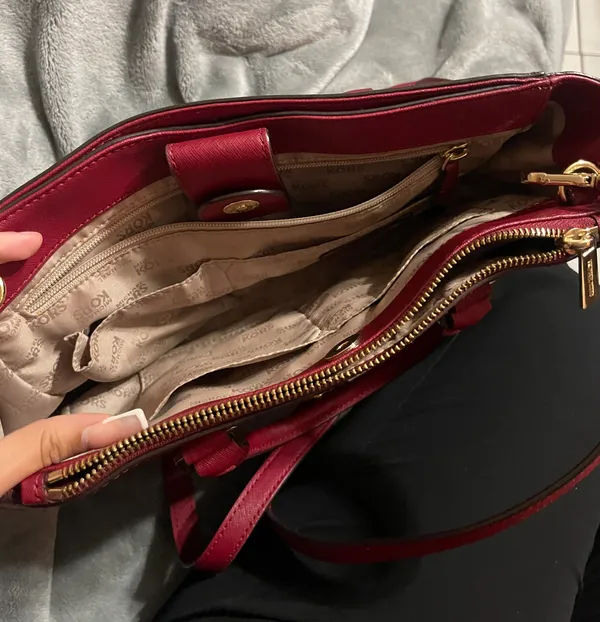 Michael Kors Red Satchel Top Handle Bag with Gold Hardware - Image 4