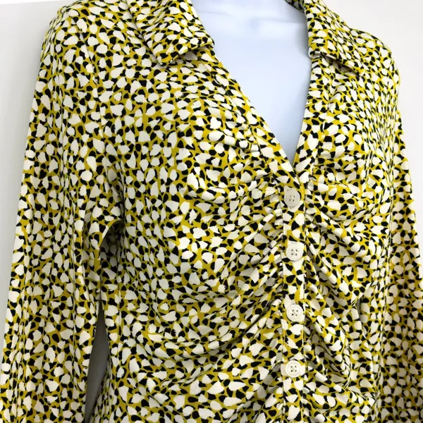 Maeve by Anthropologie Button Ruched Print Long‎ Sleeve Shirt Women's Medium - Image 3