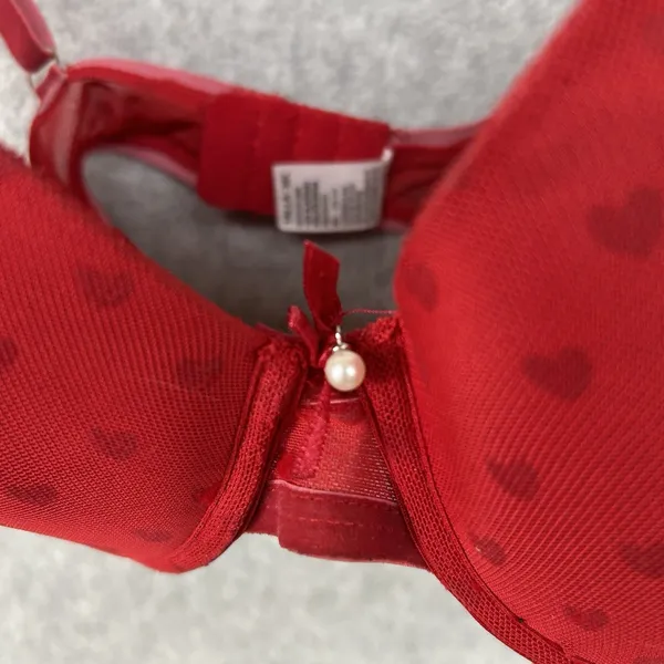 TALLA Women’s Size 36C Red Heart Padded Underwire Bra With Bow And Faux Pearl - Image 4