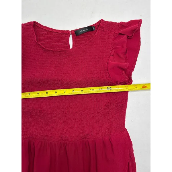 Zesica Smocked Elastic Waist Tiered Midi Dress with Flutter Sleeve Plum Size M - Image 6