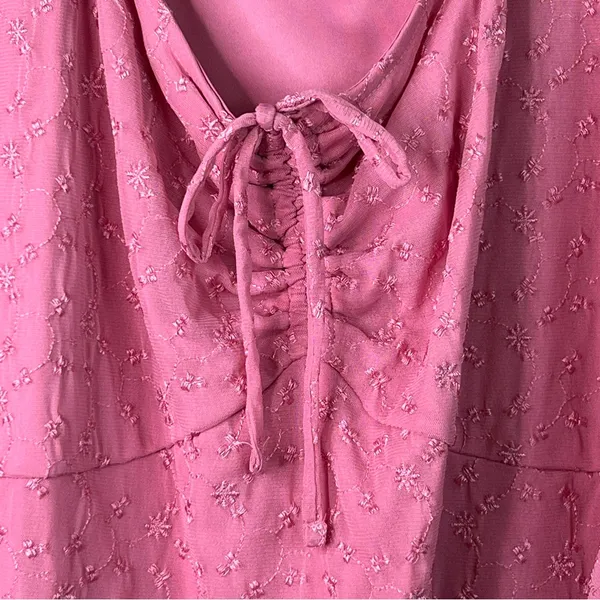 Torrid Size 4(4X)(26) Pink Long Sleeve Top Embroidered Stretch Mesh Tie Front - Image 7