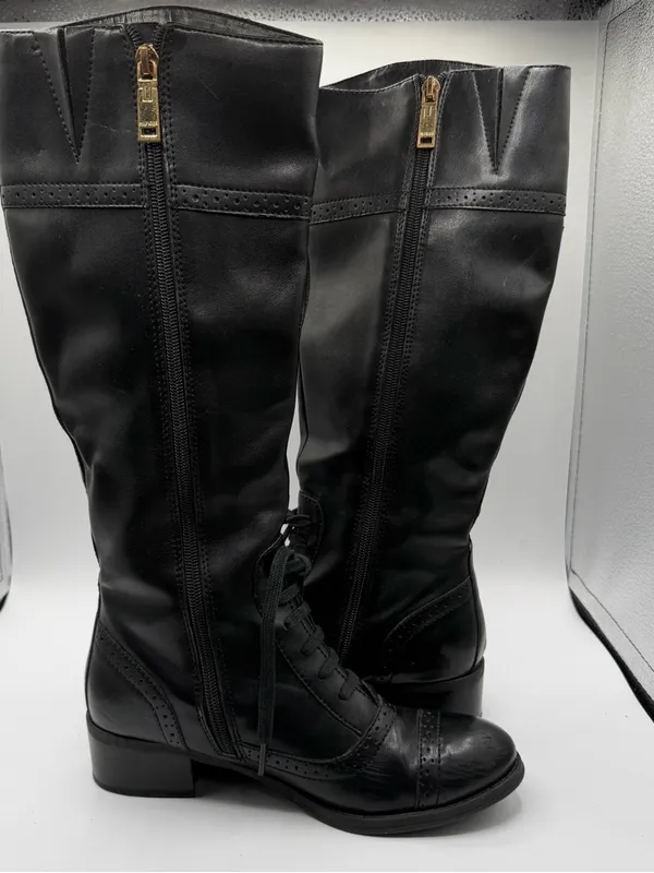 Tommy Hilfiger Black Leather Tall Riding Boots Lace Up Side Zip Women’s 6.5M - Image 8
