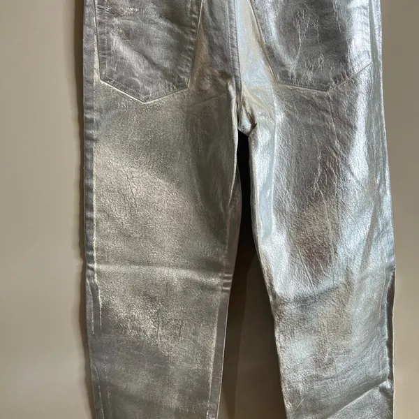 Zara silver metallic coated boyfriend fit straight leg jeans size 2 - Image 16