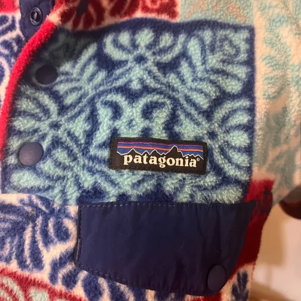 Patagonia Synchilla Snap-T Fleece Pullover XXS Patchwork Print Red Blue Vintage - Image 3