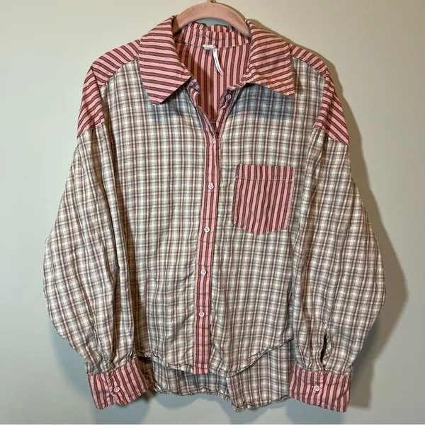 Urban Outfitters Out From Under Button Down Plaid‎ Striped Top Small - Image 2