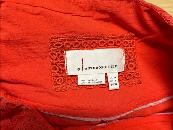 Anthropologie Coral Eyelet Wide Leg Cropped Pants Culottes Orange Red Size 0 - Image 9