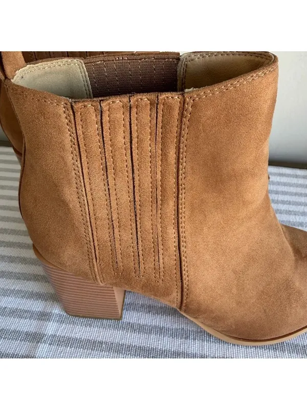 Women's Chestnut Block Heel Pointy Toe Ankle Boot Size 11 #B1644 - Image 7