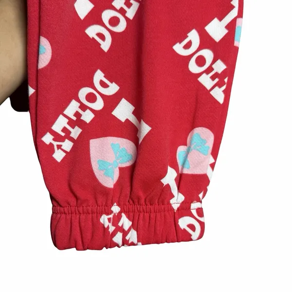 Dolly Parton Pajama Pants L Red I Love Dolly Heart Print Lounge Joggers Cozycore - Image 7