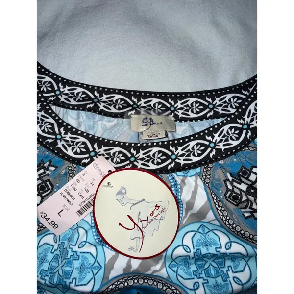 Yvos Blue White Medallion Print Tank Top Sleeveless Scoop Neck NWT Womens‎ Large - Image 4