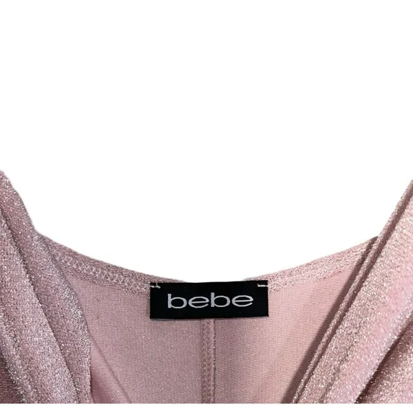 NEW Bebe Mini Dress Women Sz M Pink Sparkling Adjustable Spaghetti Strap Holiday - Image 3