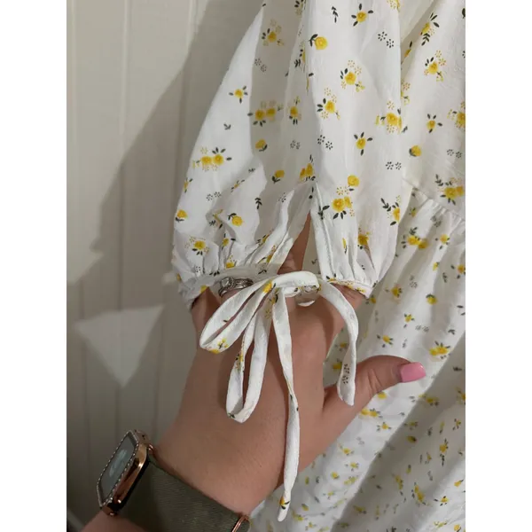 Hayden Los Angeles White Yellow Floral Babydoll Dress Square Neck Large NWT - Image 3