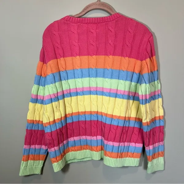 Appleseeds Women’s Striped‎ Pastel Rainbow Sweater Cable Knit Chunky PXL - Image 8