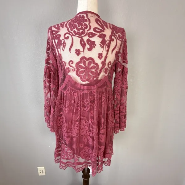 Free People Jens Pirate Booty El Sol Dark Rose Lace Babydoll Mini‎ Dress Size S - Image 6