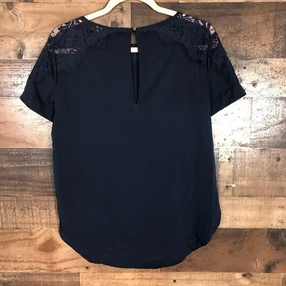Abercrombie & Fitch Mens Navy Blue Lace Yoke Short Sleeve Blouse‎ Small - Image 7