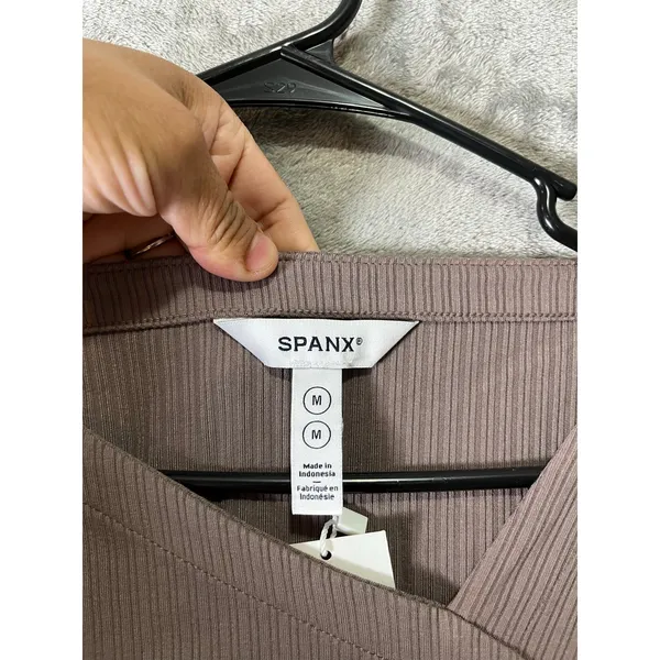 SPANX Rib Asymmetrical Neck Top Smoke Taupe Elevated Basics Capsule Wardrobe New - Image 3