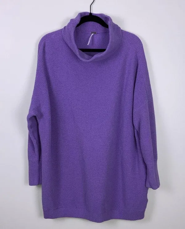 Free People Ottoman Oversized Slouchy Sweater Cowl Neck Purple Women’s Large - Image 4