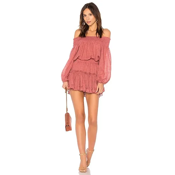 Misa Darla Brick Pink Soft Lightweight USA Off Shoulder Summer Dress Size XS - Image 13