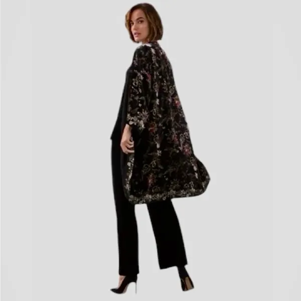 Chico's Black Crushed Velvet Jewel-Toned Floral Imprinted Oversized Boho… - Image 3