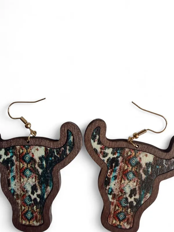Southwestern Longhorn Earrings Brown - Image 3