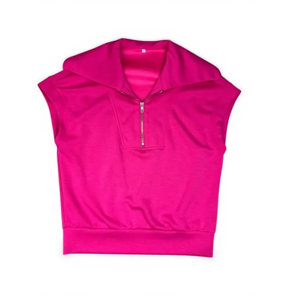 Pink Half Zip Sleeveless Cropped Sweatshirt & High Waisted Shorts Set Size Small - Image 2