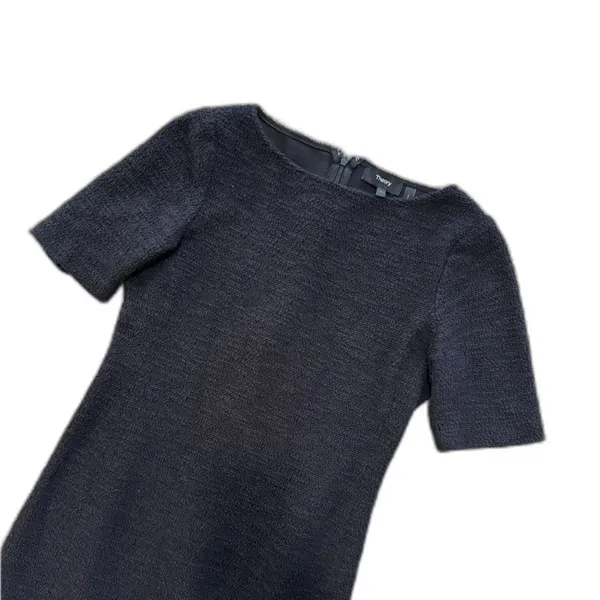 Theory | Black Tweed Cotton Knit Dress Size 4 Knee Length Career Work Business - Image 7