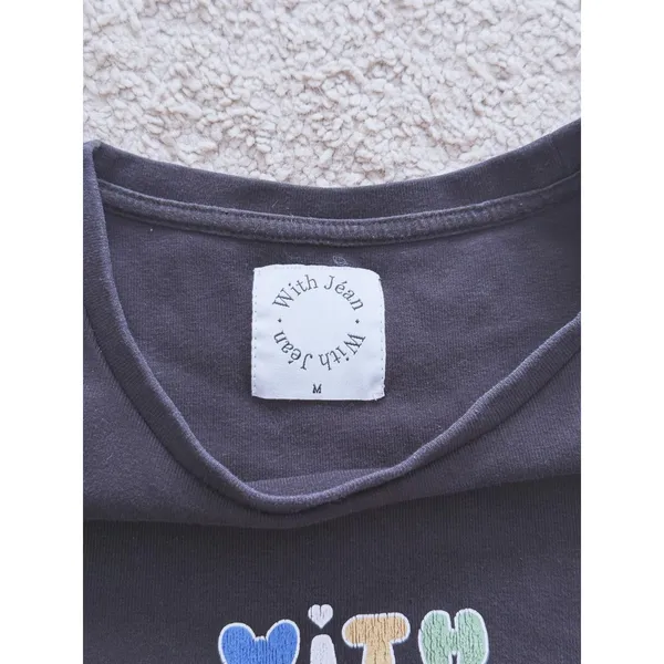 With Jean Y2K Graphic Baby Tee Crop Tshirt Medium Black Streetwear 90s Retro - Image 4