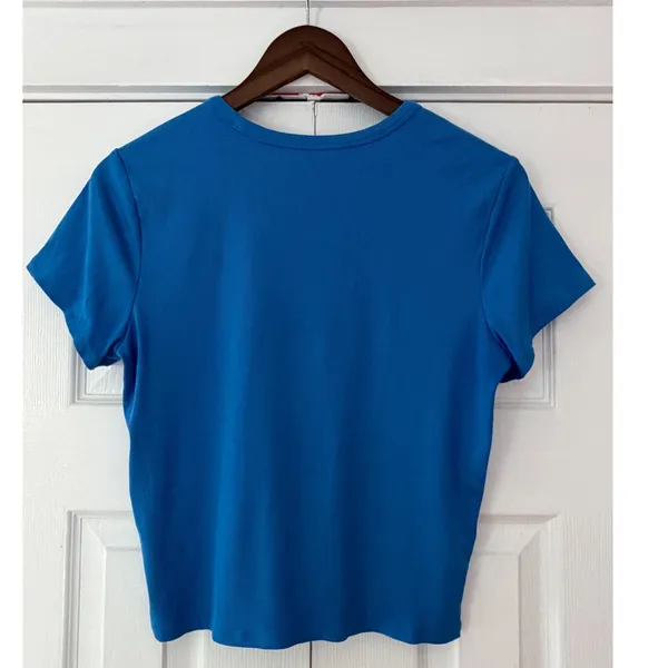 Athleta Renew Ribbed Cropped Tee Blue Short Sleeve‎ Crew Neck Yoga Top Large - Image 4