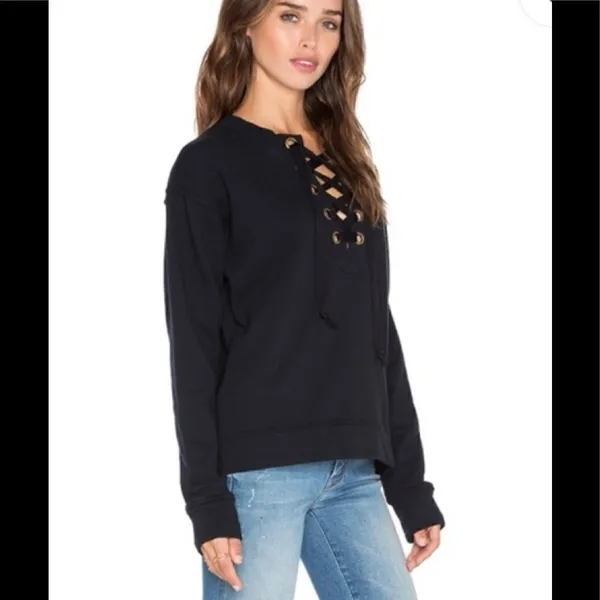 J.O.A. black lace up long sleeve sweatshirt. NWT - Image 5