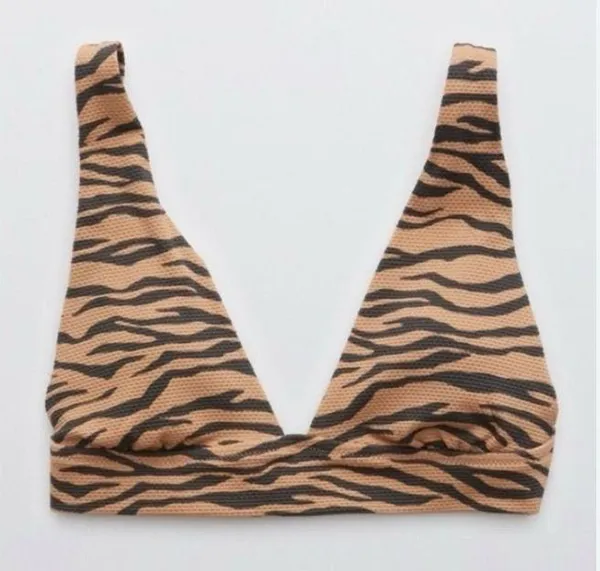 Aerie Womens Brown Tiger Striped Triangle Pique Bikini Swim Top - Image 3