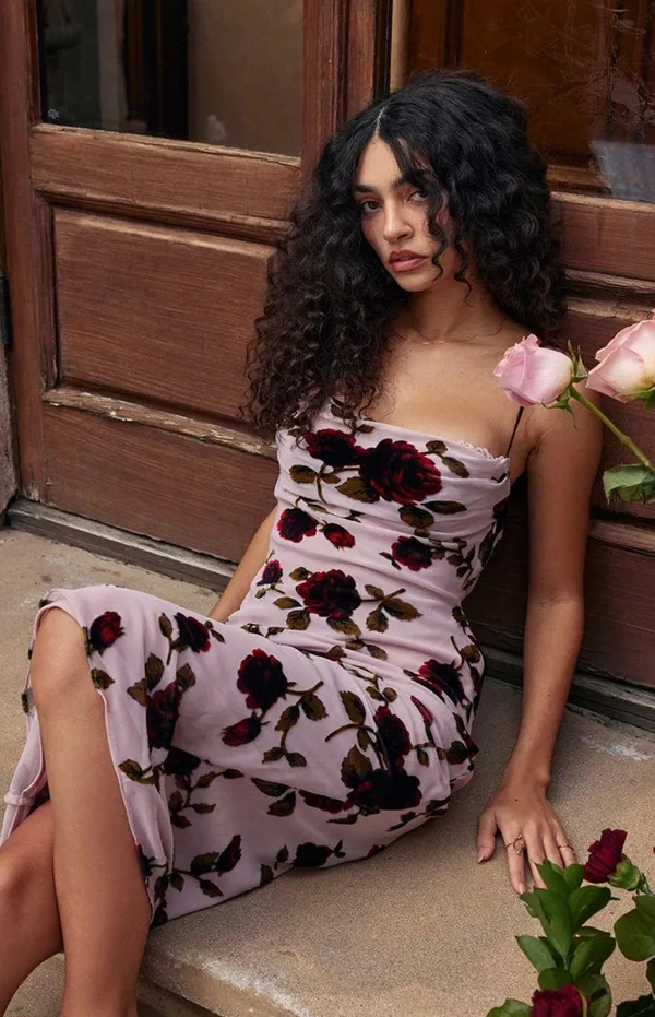 House Of CB Azura Pink Devore Midi Dress size L - Image 2