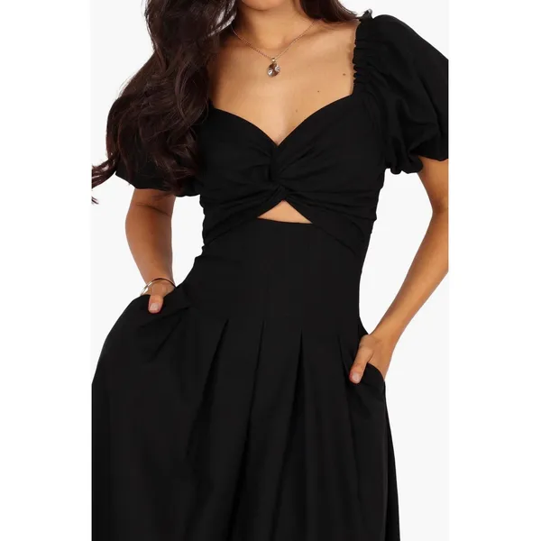 New! Petal & Pup Maria Cutout Midi Dress Black Puff Sleeve Sweetheart Size Small - Image 2