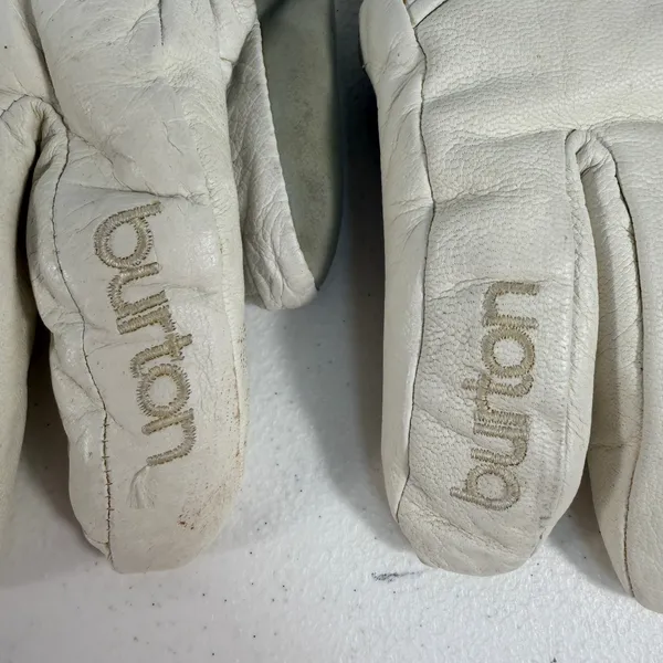 Burton Women L Snowboard Gloves DryRide Leather Button Detail Cream Tan Gray - Image 3