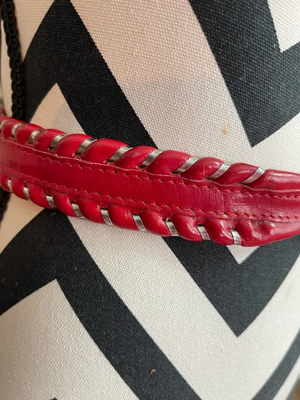 Justin Boots Red Leather Belt Top Grain Cowhide Embellished Western 28 USA Made - Image 3